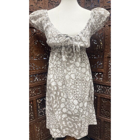 Trina Turk dress 4 baby doll gray star metallic cap sleeve tie front Short Y2k - Picture 1 of 7